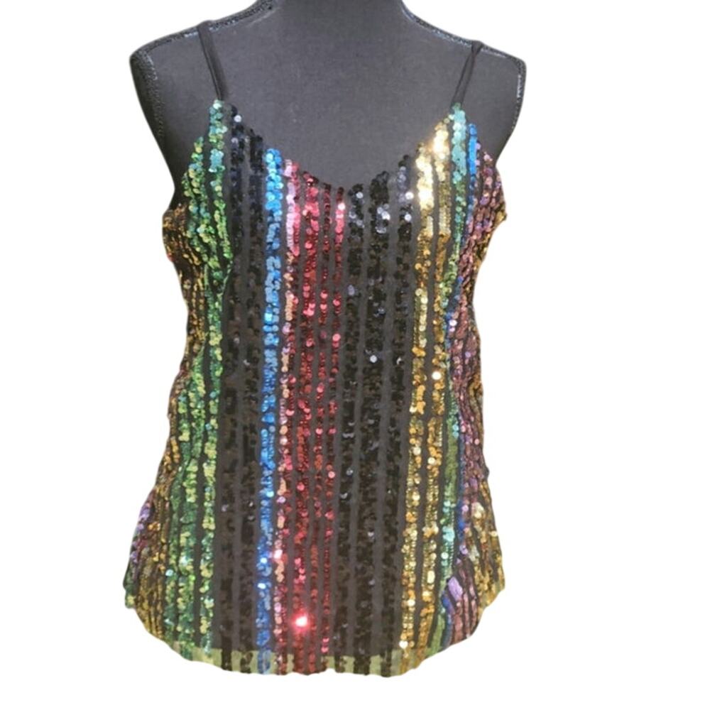 Sequin Cami Rainbow Camisole Festival Going Out Pink Red Blue Black Medium CLUB